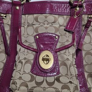 Large Purple and Brown Coach Designer Tote Bag